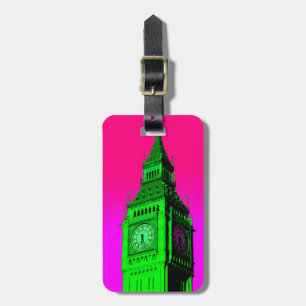 Pop Art Big Ben London Travel Pink Green Bagagelabel