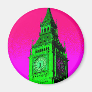 Pop Art Big Ben London Travel Pink Green Magneet