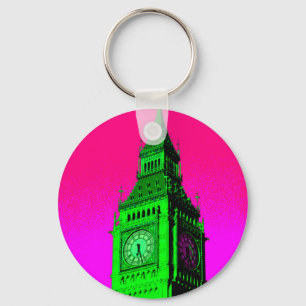 Pop Art Big Ben London Travel Pink Green Sleutelhanger