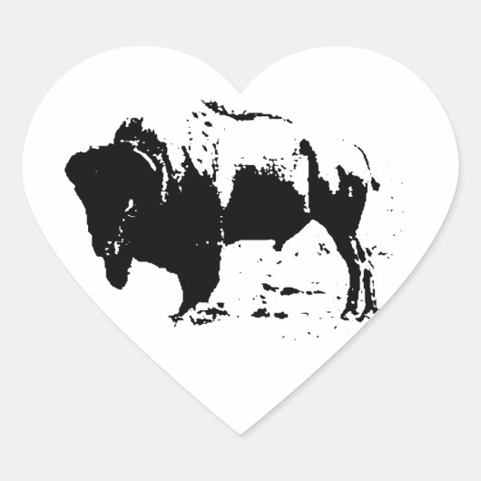 Pop Art Black en White Buffalo Silhouette Hart Sticker (Voorkant)