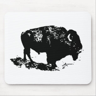 Pop Art Black White Buffalo Bison Silhouette Muismat
