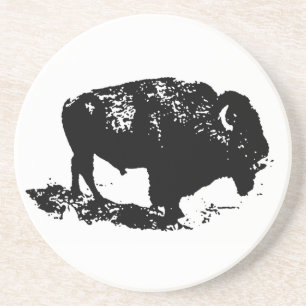 Pop Art Black White Buffalo Bison Silhouette Zandsteen Onderzetter