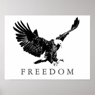 Pop Art Black White Freedom Eagle Landing Poster