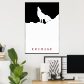 Pop Art Black & White Motivatie Courage Wolf Poster (Thuiskantoor)