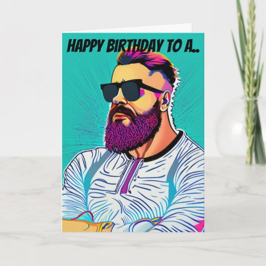 Pop Art Blauwgroen achtergrond Bearded Dude Verjaa Kaart (Voorkant)