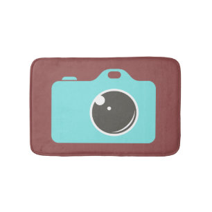 Pop Art Blue Camera Burgundy Badmat