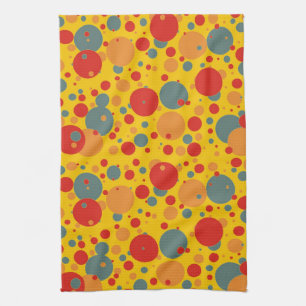 Pop Art Blue en Oranje cirkels keukenhanddoek