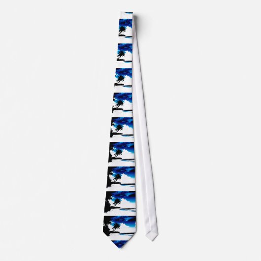 Pop Art Blue Palm Tree Silhouette Cravate (Devant)