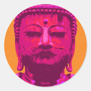 Pop Art Boeddha Roze en Sinaasappel Ronde Sticker