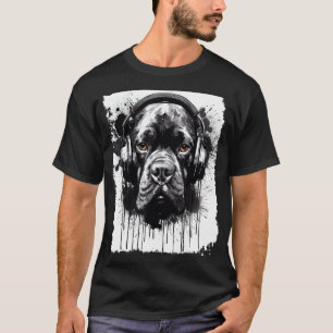 Pop Art Boxer Dog Graffiti Style Hoofdtelefoon Muz T-shirt