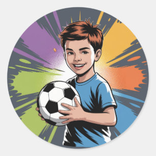 Pop Art Boy Voetballer Verjaardag Bash Ronde Sticker