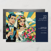 Pop Art Bride & Groom Save The Date (Voorkant / Achterkant)