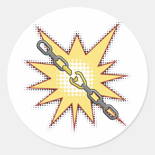 Pop Art Broken Chain Explosion Bold Comic Style Ronde Sticker (Voorkant)