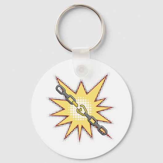 Pop Art Broken Chain Explosion Bold Comic Style Sleutelhanger (Achterkant)