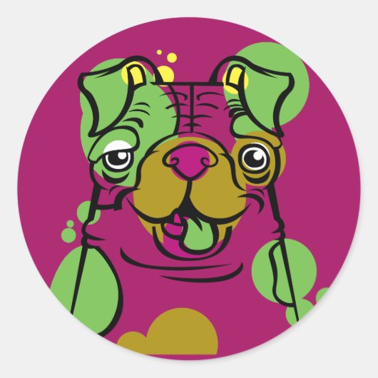 Pop Art Bulldog Ronde Sticker (Voorkant)