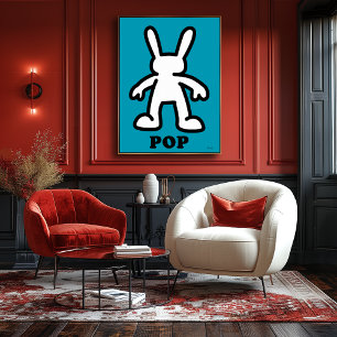 Pop Art Bunny – Krachtige Teal Omlijning  Poster