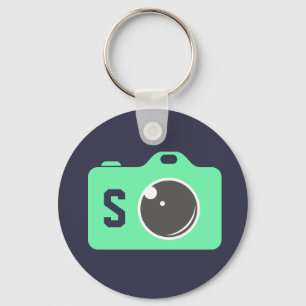 Pop Art Camera Blue Green Monogram Sleutelhanger