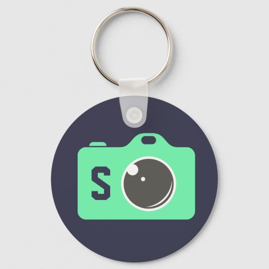 Pop Art Camera Blue Green Monogram Sleutelhanger (Voorkant)