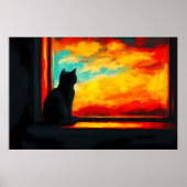 Pop Art Cat at Sunset - Window uitzicht Poster (Voorkant)