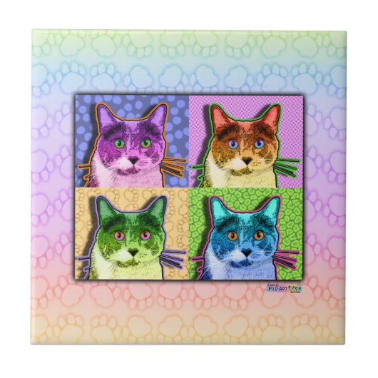 Pop Art Cat Ceramic Tile Tegeltje (Voorkant)