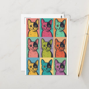 Pop Art Cat Photo Modern Trendy Retro Briefkaart