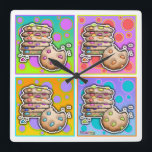 Pop Art Chocolate Chip COOKIES MUR HORLOGE<br><div class="desc">Un art contemporain, pop art inspiré, graphique avec une pile de Chip COOKIES au chocolat avec des puces de couleur arc-en-ciel contre un arrière - plan de pois colorés sur un MUR CLOCK amusant.</div>