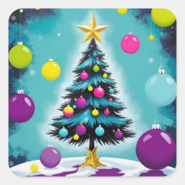 Pop Art Christmas Snoep als gekleurde Ornamenten Vierkante Sticker