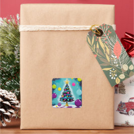 Pop Art Christmas Snoep als gekleurde Ornamenten Vierkante Sticker