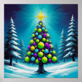 Pop Art Christmas with Neon Green Blue Purple  Poster (Voorkant)