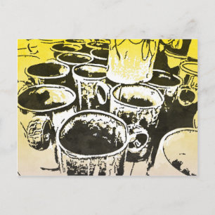 Pop Art Coffee Mugs Waterverf Afdrukken in geel Briefkaart