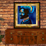 Pop Art coloré Homme africain 2<br><div class="desc">L'art acrylique élégant,  avec des graphiques d'un beau portrait d'homme africain,  fait dans un faux film de style pop art bleu et or. Joli ajout à la décoration des chambres.</div>