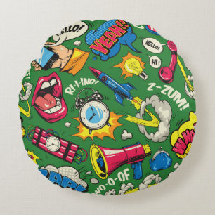 Pop art colorful seamless pattern with comic speec rond kussen