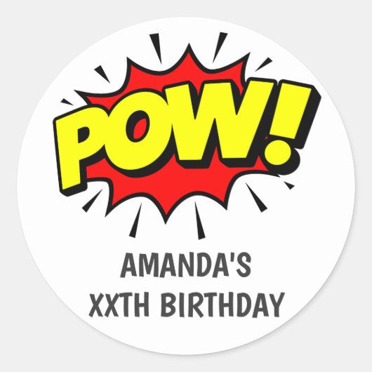 Pop Art Comic Birthday Party Ronde Sticker (Voorkant)
