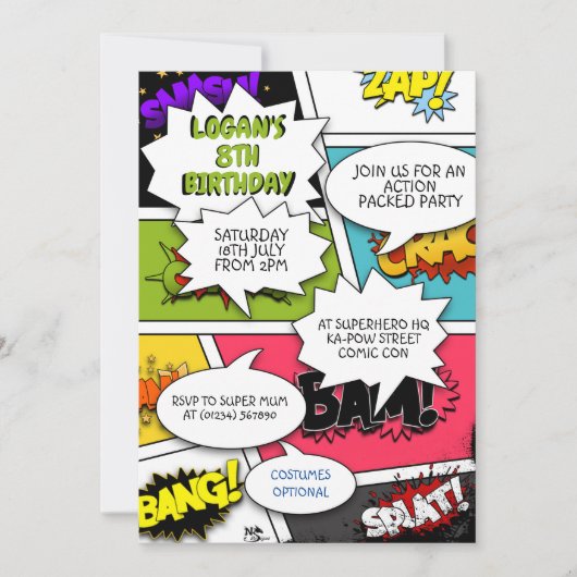 Pop Art Comic Book Party Invitations (Devant)