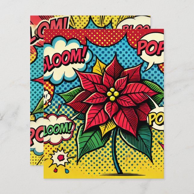 Pop Art Comic Book Poinsettia Scrapbook Paper (Voorkant / Achterkant)