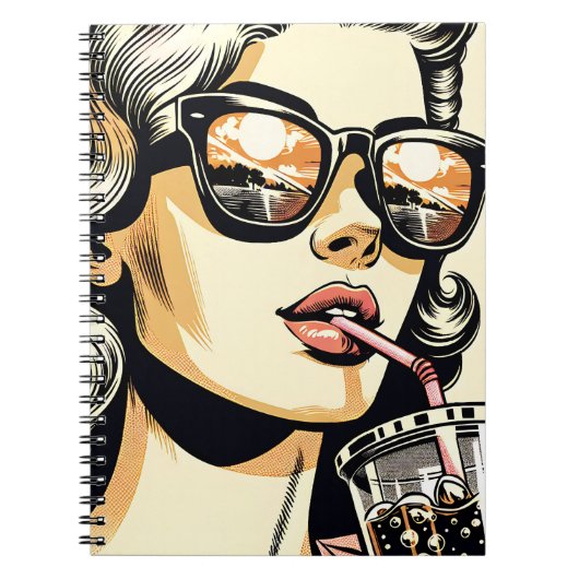 Pop Art Comic Book Vrouw Drink Soda Notitieboek (Voorkant)