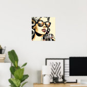 Pop Art Comic Book  Vrouw Drink Soda Poster (Thuiskantoor)