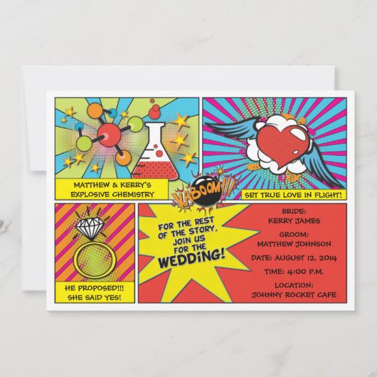Pop Art Comic Book Wedding Invitation Kaart (Voorkant)