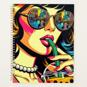Pop Art Comic Livre Jolie femme Boire Boba