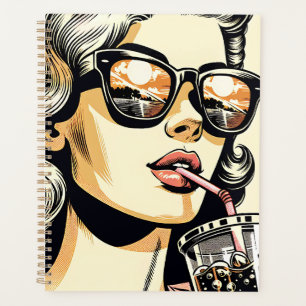 Pop Art Comic Livre Jolie Femme Boire Soda