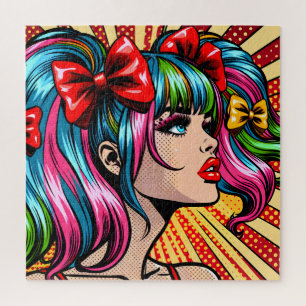 Pop Art Comic Meisje Kleurrijke AI Art Legpuzzel