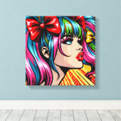 Pop Art Comic Meisje met strikken Canvas Afdruk (Insitu (Houten vloer))