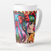 Pop Art Comic Meisje met strikken Latte Mok (Rechterhoek)