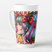 Pop Art Comic Meisje met strikken Latte Mok (Linkerhoek)