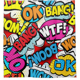 Pop Art Comic: Retro Naadloos Patroon Douchegordijn