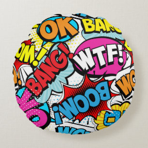 Pop Art Comic: Retro Naadloos Patroon Rond Kussen