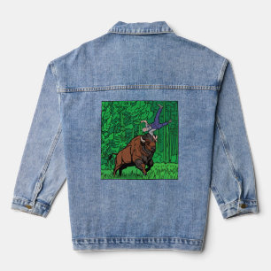 Pop Art Comic Stijl Bizon die Man Lanceert Halfton Denim Jacket