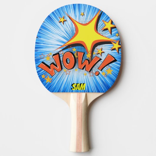 Pop Art Comic Style Superheld Wow! Gepersonaliseer Tafeltennisbatje (Voorkant)