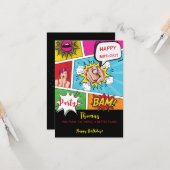 Pop art comic verjaardag kaart (Voorkant / Achterkant in situ)