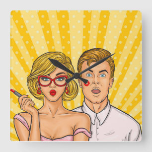 Pop Art Couple Vierkante Klok